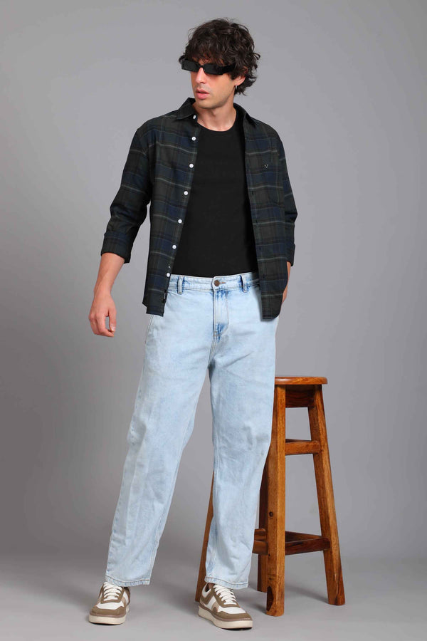 Checked Cotton Casual Shirt - Green & Navy