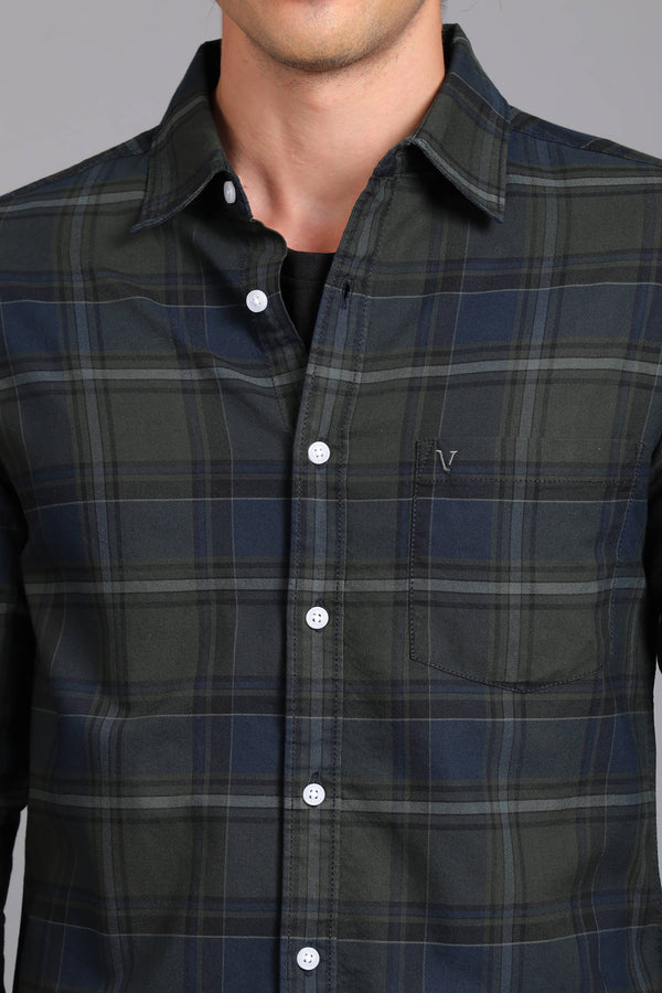 Checked Cotton Casual Shirt - Green & Navy (image 6)