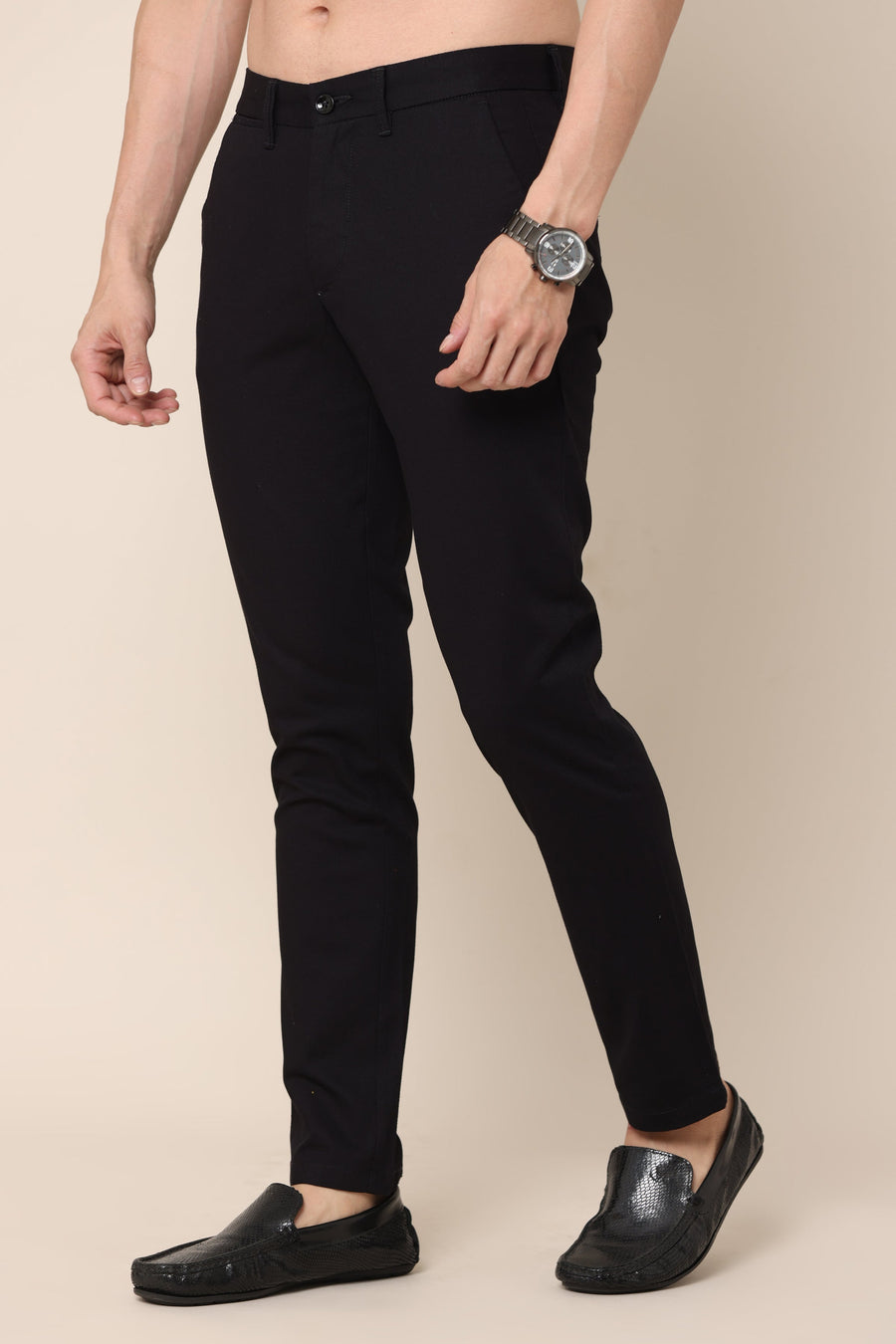 Classic Black Dobby Cotton Chinos - IVYN