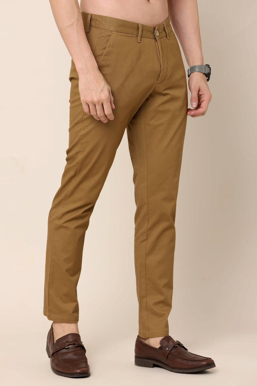 Classic Chocolate  Brown Cotton Checked Chinos