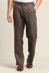 Pure Linen Pleated Trouser – Chocolate Brown