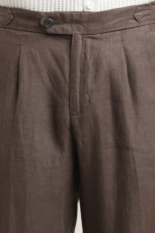 Pure Linen Pleated Trouser - Chocolate Brown (image 3)