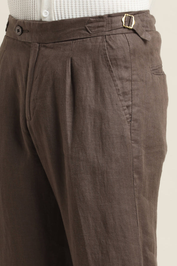 Pure Linen Pleated Trouser - Chocolate Brown (image 4)