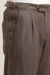 IVYN Pure Linen Pleated Trouser in Chocolate Brown