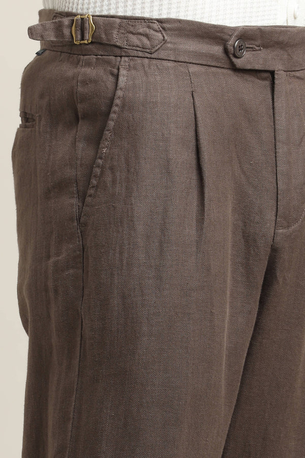 Pure Linen Pleated Trouser - Chocolate Brown (image 5)