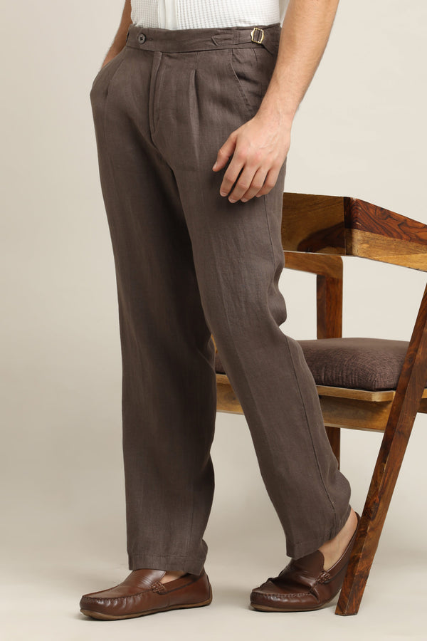 Pure Linen Pleated Trouser - Chocolate Brown (image 6)