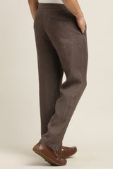 IVYN Pure Linen Pleated Trouser in Chocolate Brown