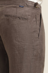 IVYN Pure Linen Pleated Trouser in Chocolate Brown