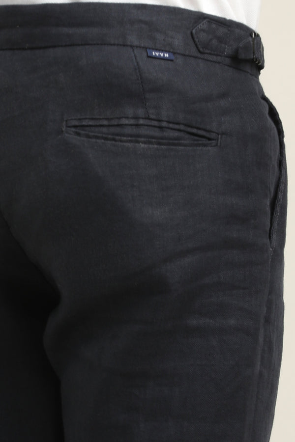 Pure Linen Pleated Trouser - Navy Blue (image 6)