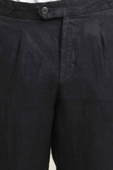 Pure Linen Pleated Trouser – Navy Blue