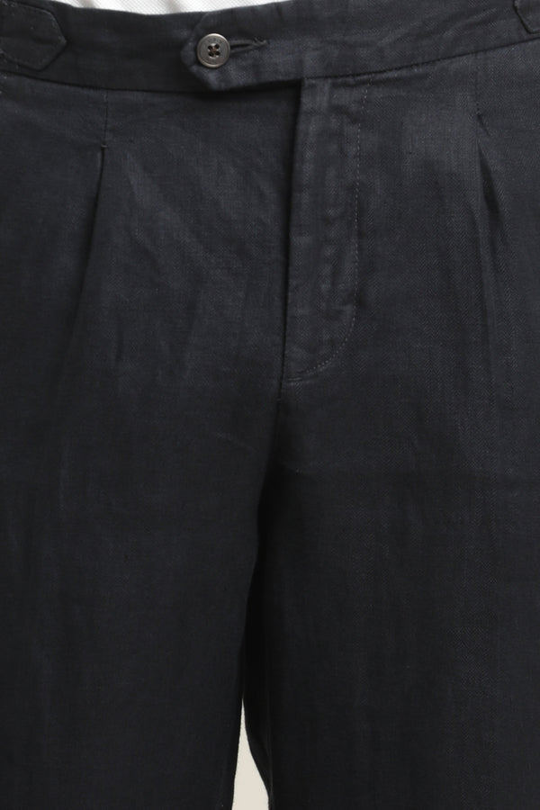 Pure Linen Pleated Trouser - Navy Blue (image 2)