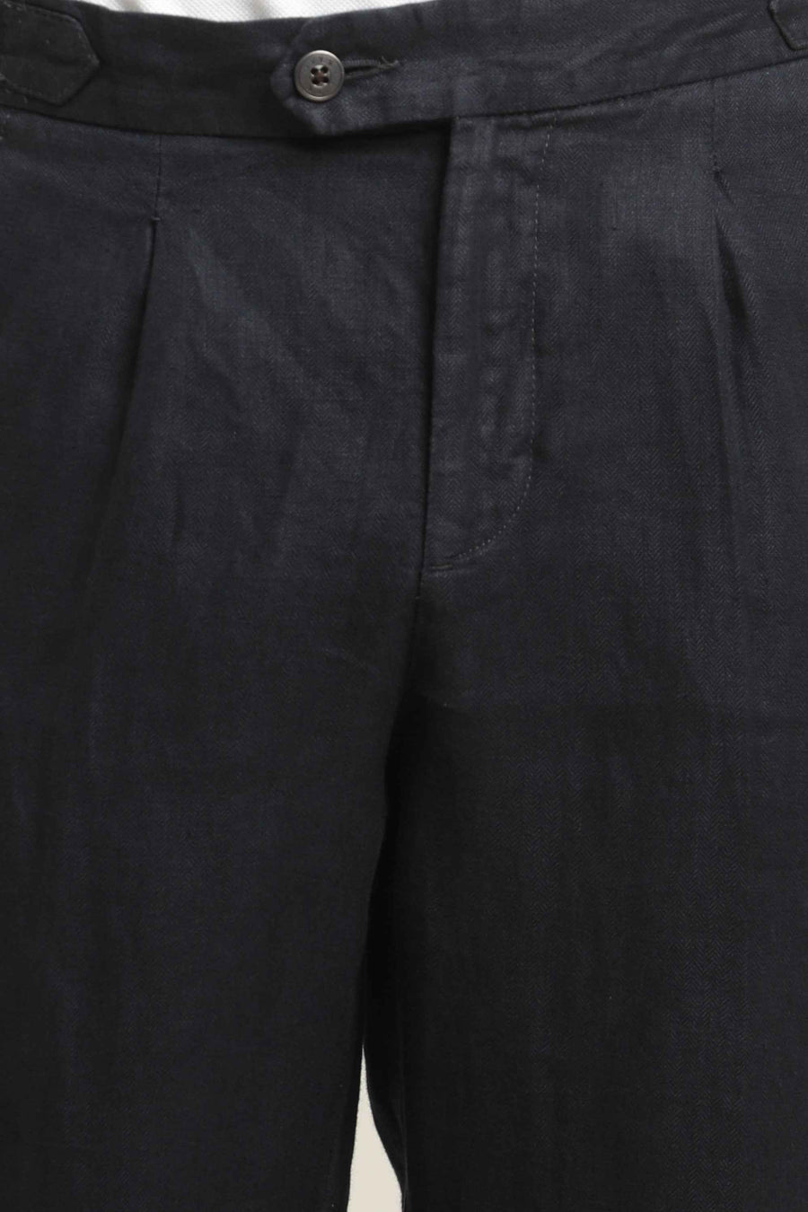 Pure Linen Pleated Trouser – Navy Blue