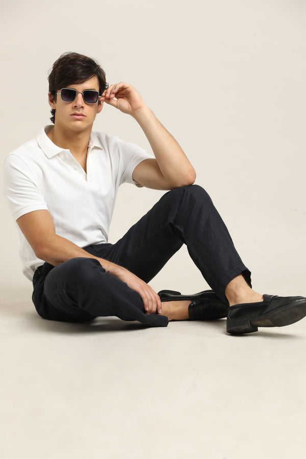 Pure Linen Pleated Trouser - Navy Blue (image 5)