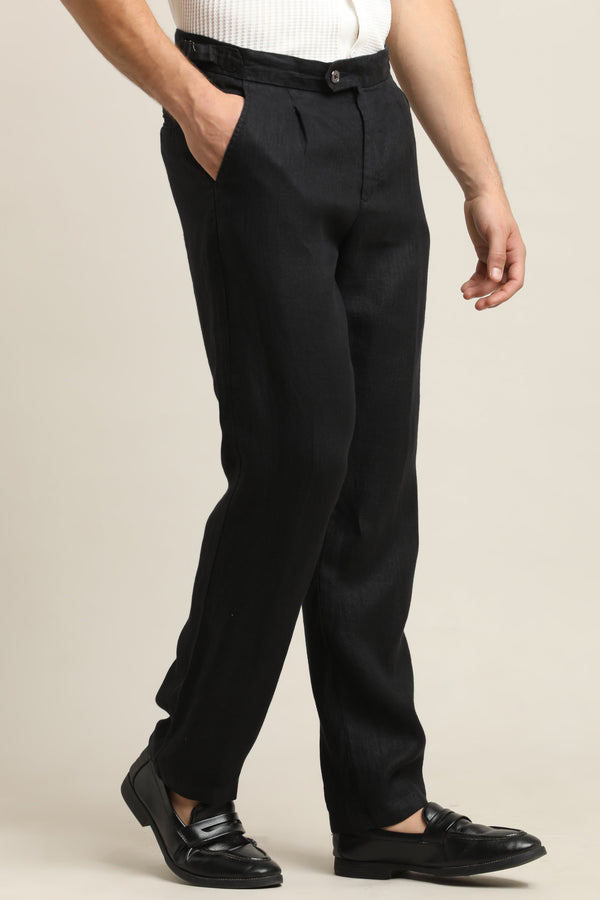 Pure Linen Pleated Trouser - Jet Black (image 6)
