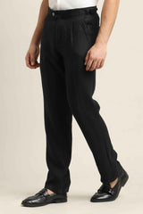 Pure Linen Pleated Trouser – Jet Black