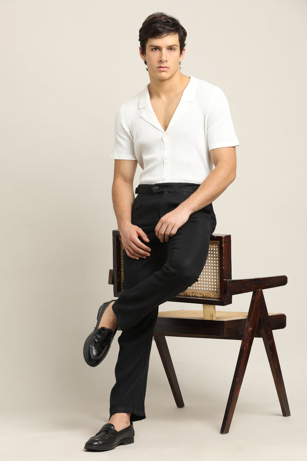 Pure Linen Pleated Trouser - Jet Black alternate view