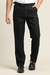 IVYN Pure Linen Pleated Trouser in Jet Black