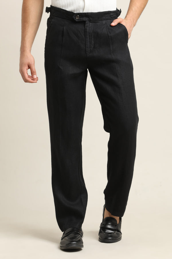 Pure Linen Pleated Trouser - Jet Black (image 5)