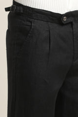 IVYN Pure Linen Pleated Trouser back view in Jet Black