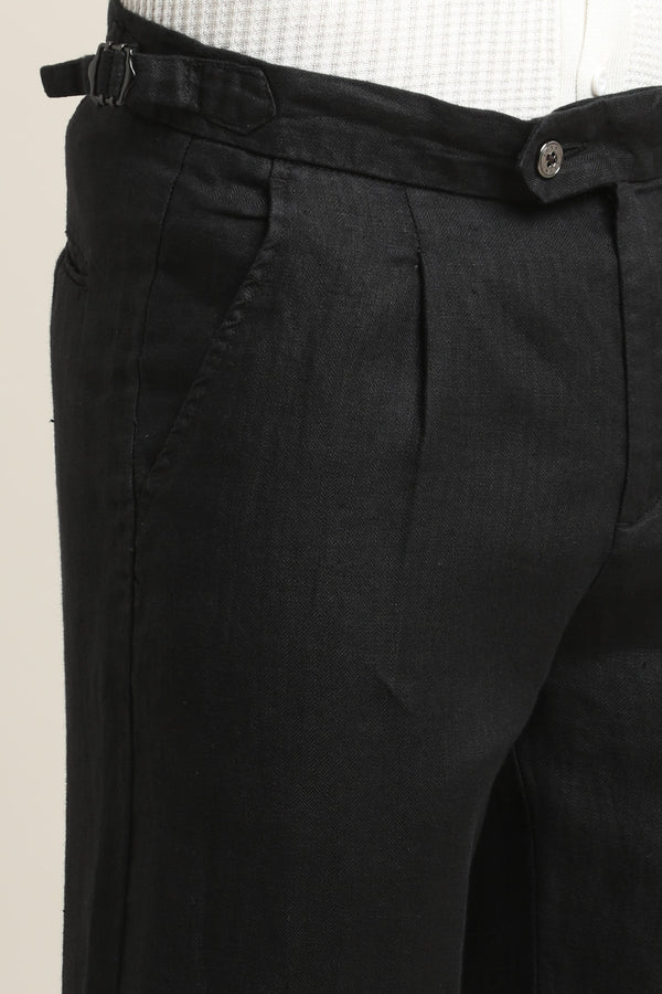 Pure Linen Pleated Trouser - Jet Black (image 3)