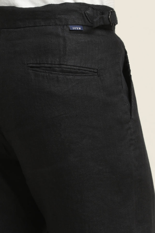 Pure Linen Pleated Trouser - Jet Black (image 4)