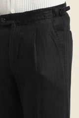 Pure Linen Pleated Trouser – Jet Black