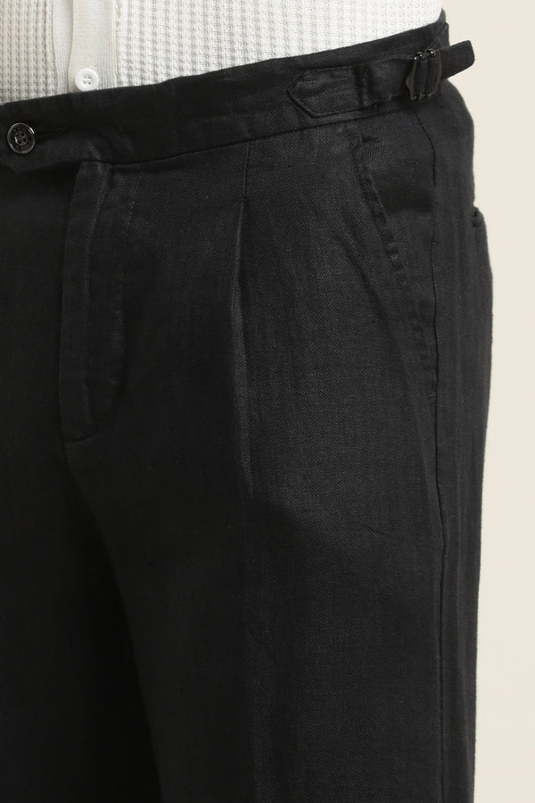 Pure Linen Pleated Trouser - Jet Black (image 2)