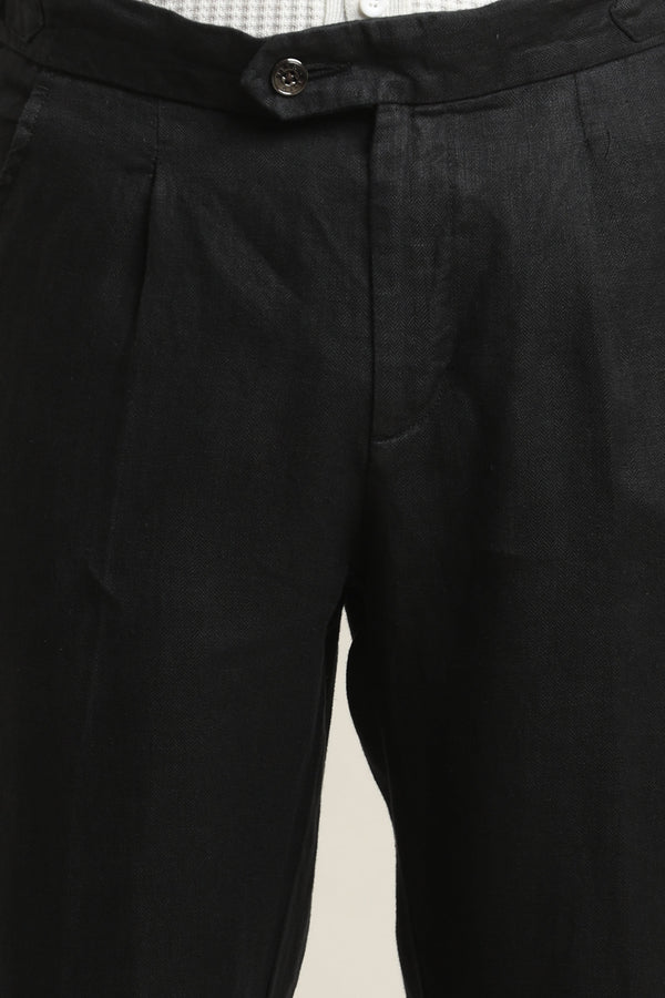 Pure Linen Pleated Trouser - Jet Black (image 1)