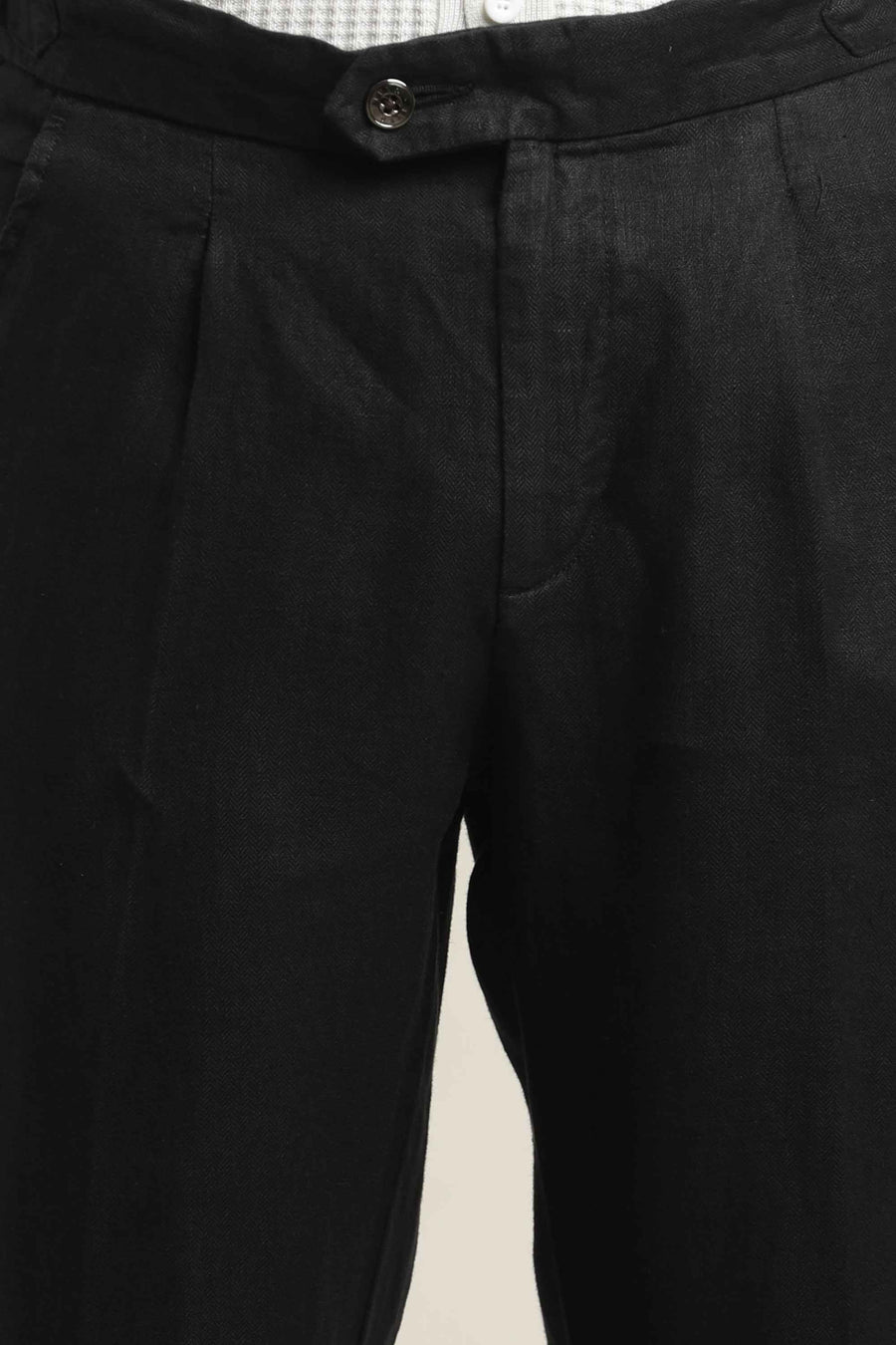 Pure Linen Pleated Trouser – Jet Black