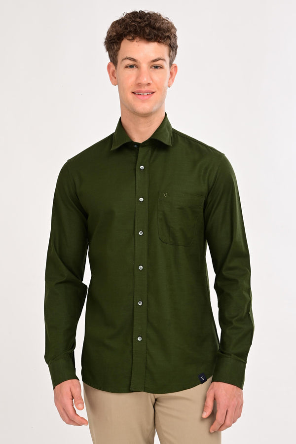 Men’s Premium Solid Cotton Shirt – Tailored Comfort Fit - Forest Olive Green (image 2)