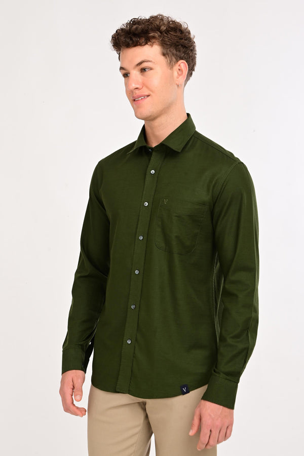 Men’s Premium Solid Cotton Shirt – Tailored Comfort Fit - Forest Olive Green (image 4)