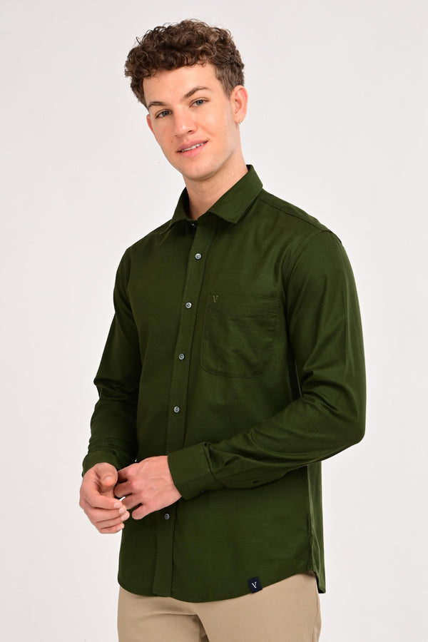 Men’s Premium Solid Cotton Shirt – Tailored Comfort Fit - Forest Olive Green (image 3)