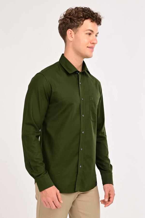 Men’s Premium Solid Cotton Shirt – Tailored Comfort Fit - Forest Olive Green (image 5)