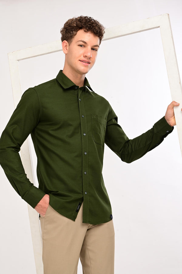 Men’s Premium Solid Cotton Shirt – Tailored Comfort Fit - Forest Olive Green (image 6)