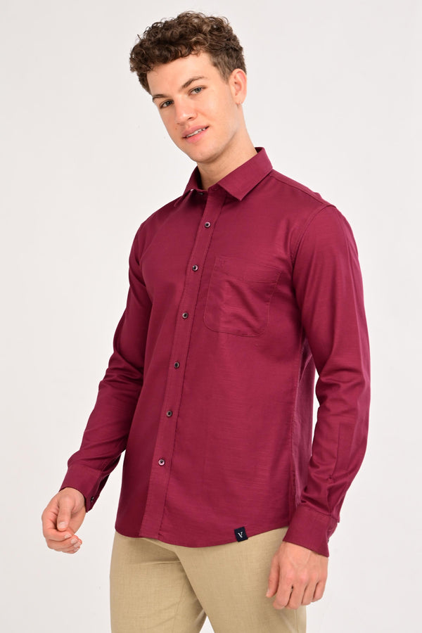 Men’s Premium Solid Cotton Shirt – Tailored Comfort Fit - Deep Wine Red (image 1)
