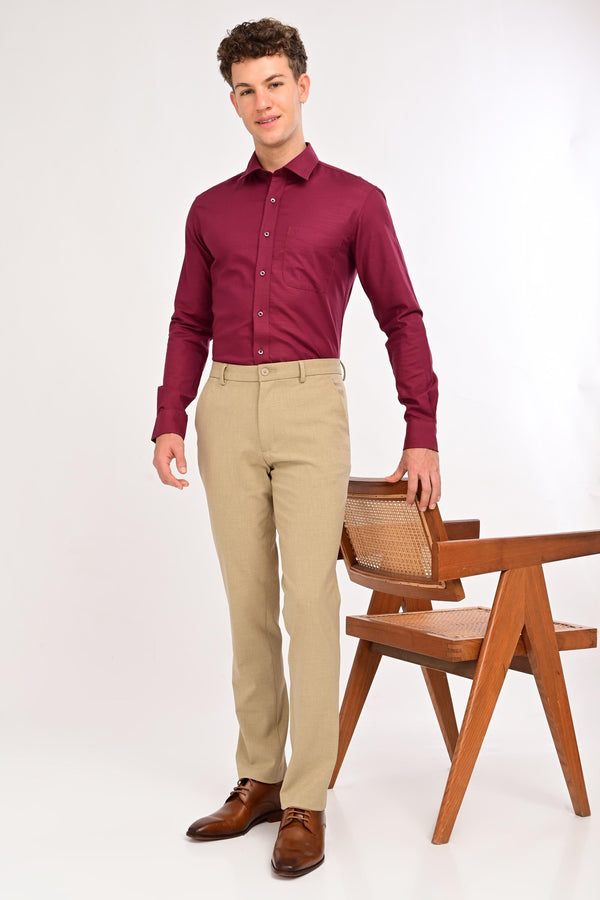 Men’s Premium Solid Cotton Shirt – Tailored Comfort Fit - Deep Wine Red (image 5)