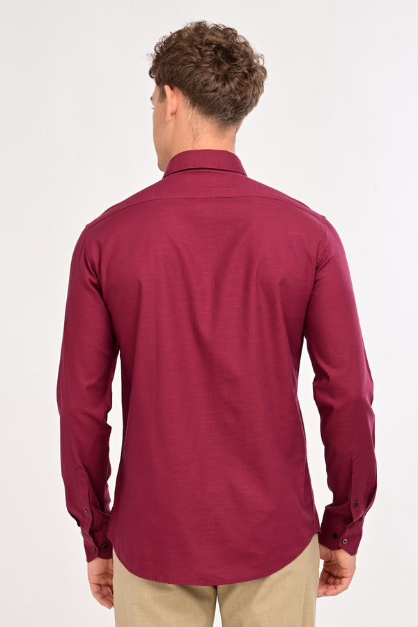 Men’s Premium Solid Cotton Shirt – Tailored Comfort Fit - Deep Wine Red (image 3)