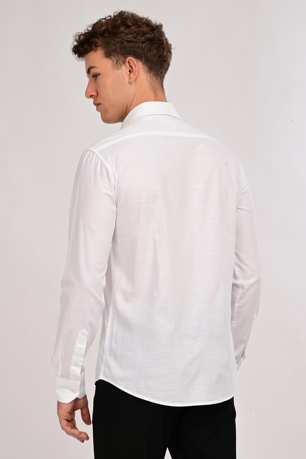 Men’s Premium Solid Cotton Shirt – Tailored Comfort Fit - Pure Ivory White (image 4)