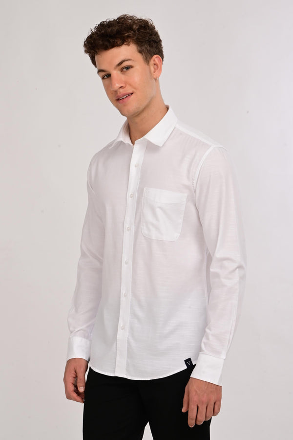Men’s Premium Solid Cotton Shirt – Tailored Comfort Fit - Pure Ivory White (image 2)