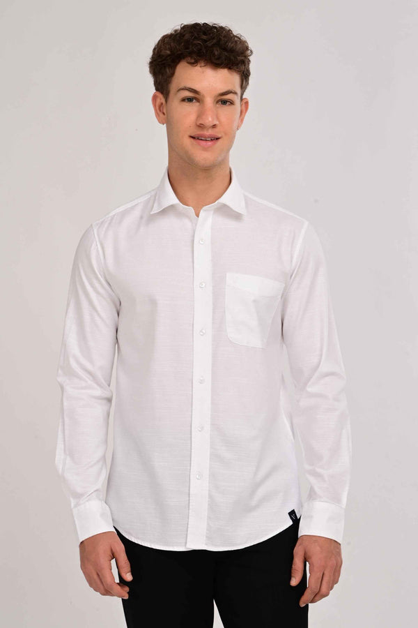 Men’s Premium Solid Cotton Shirt – Tailored Comfort Fit - Pure Ivory White (image 1)