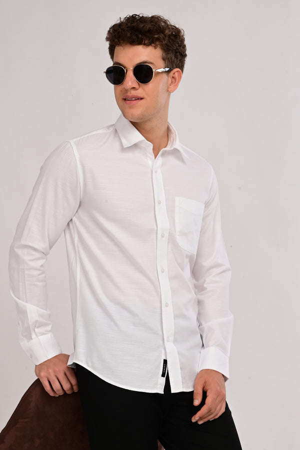 Men’s Premium Solid Cotton Shirt – Tailored Comfort Fit - Pure Ivory White (image 5)