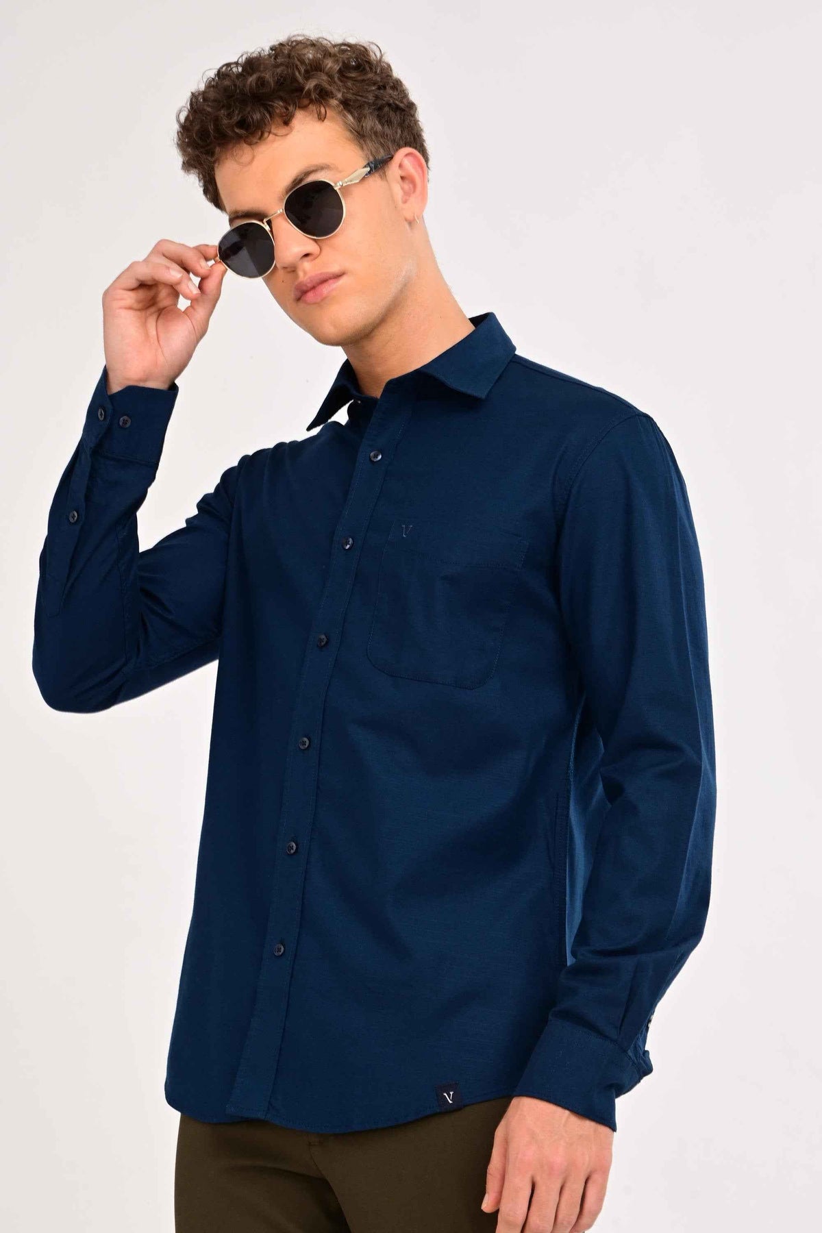 Men’s Premium Solid Cotton Shirt – Tailored Comfort Fit in Midnight Navy
