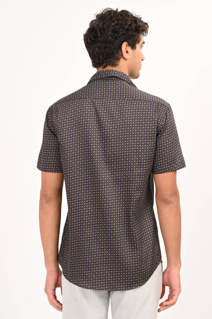 Dark Charcoal Microprint Half Sleeve Casual Shirt - IVYN