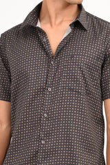 Dark Charcoal Microprint Half Sleeve Casual Shirt - IVYN