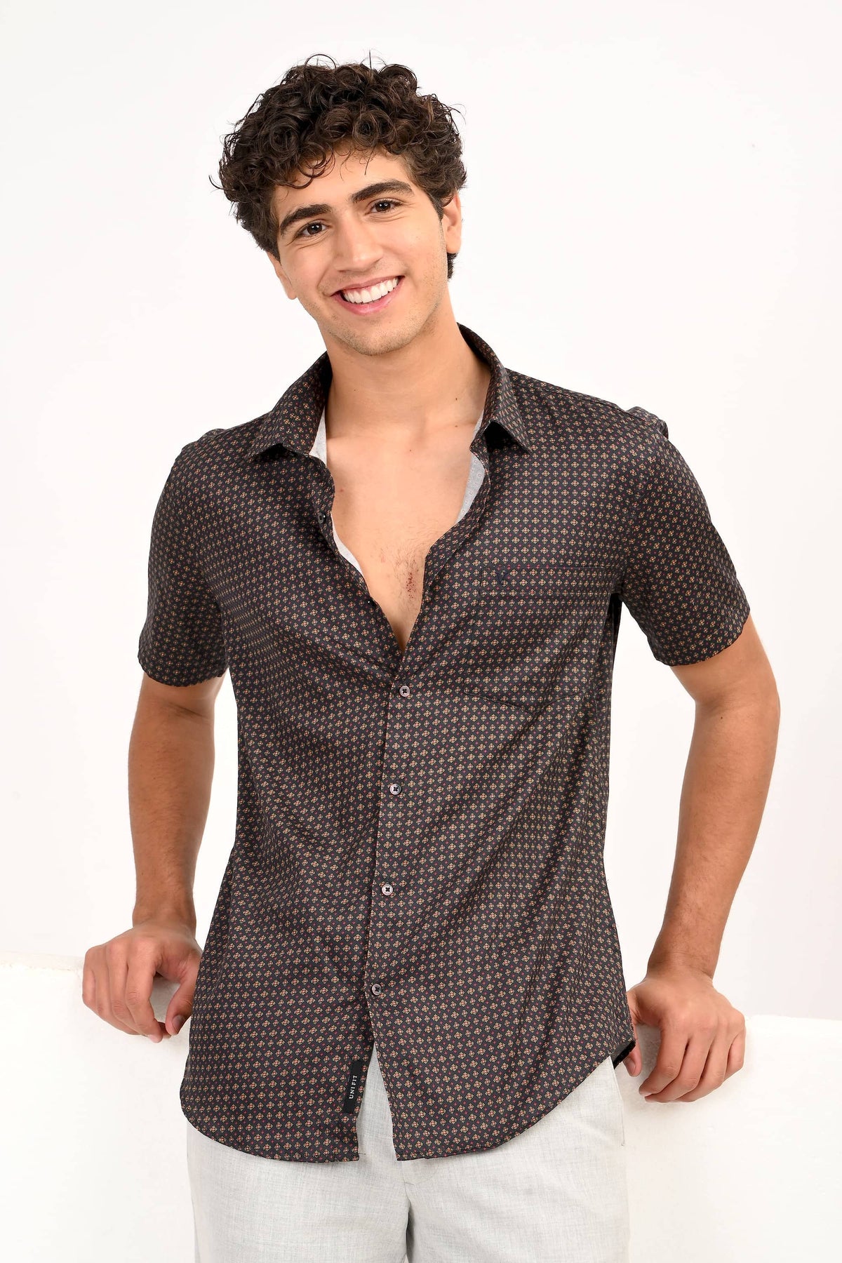 Dark Charcoal Microprint Half Sleeve Casual Shirt