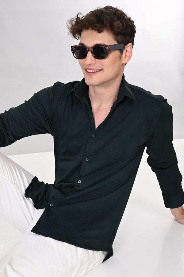 Dark Green Jakarta 4-Way Stretch Textured Shirt (image 2)