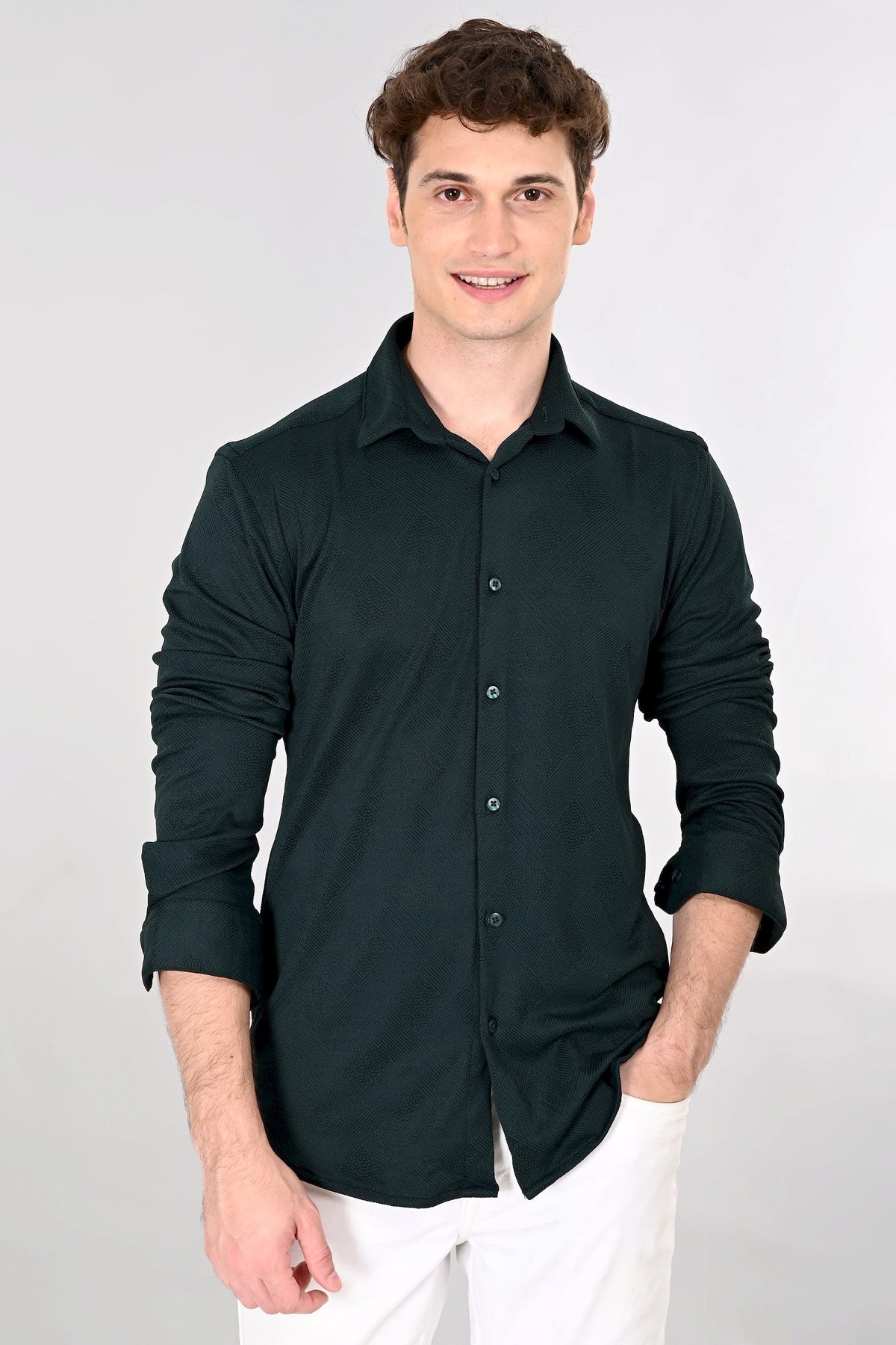 Dark Green Jakarta 4-Way Stretch Textured Shirt