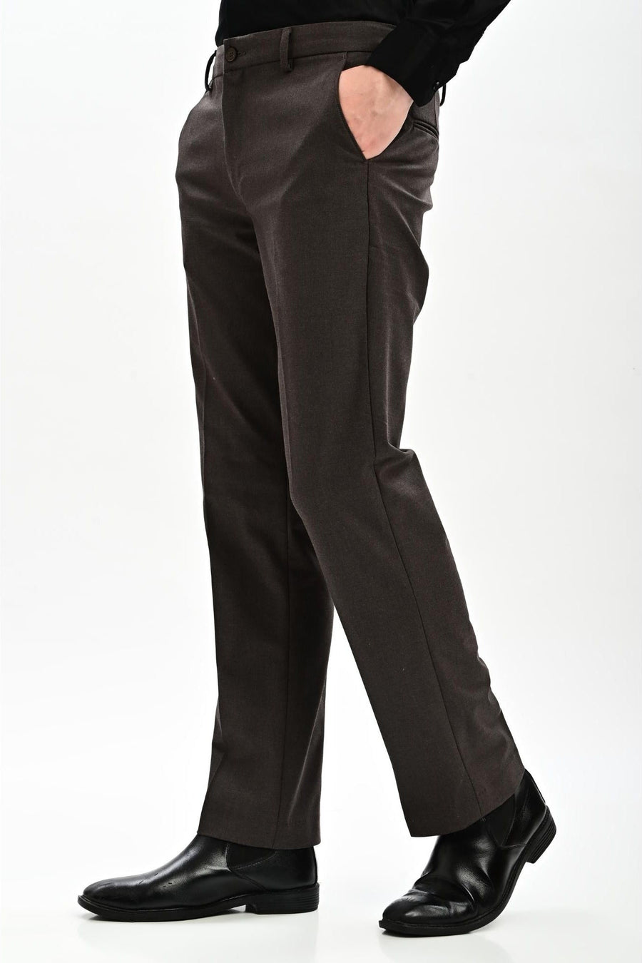 Espresso Mélange Brown Straight Fit Formal Trousers