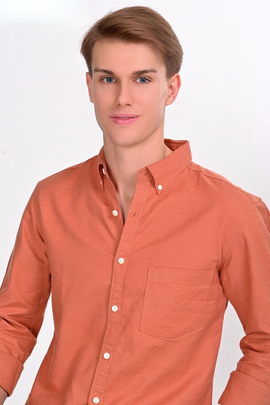 Finn Rust Orange Solid Martin Shirt - IVYN