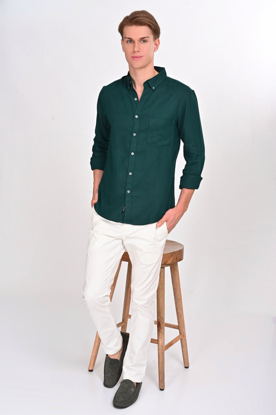 Gerrie Teal Green Solid Martin Shirt - IVYN